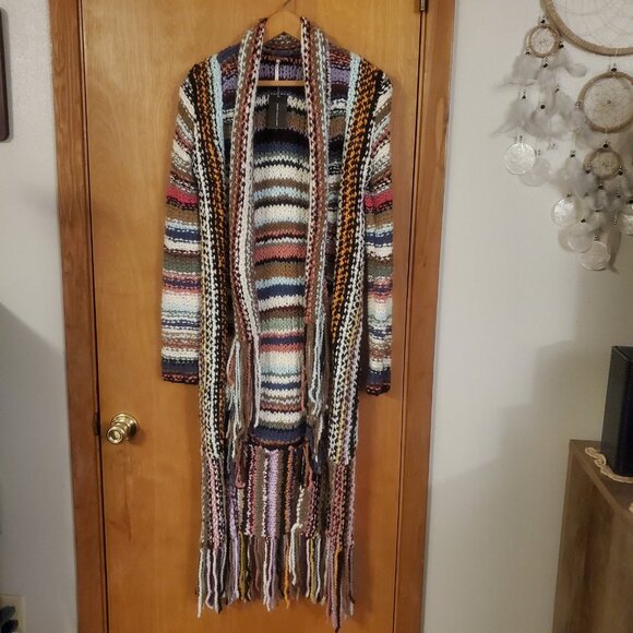 Free People Technicolor Dreamcoat Knit Fringe Duster Cardigan Sweater Womens XS - Picture 4 of 6